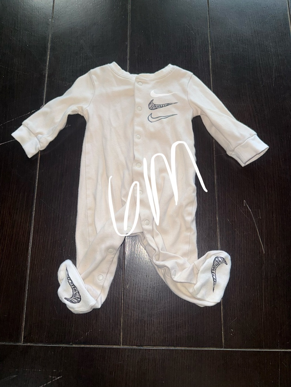 Nike White Baby Footed One-Piece with Swoosh Logos